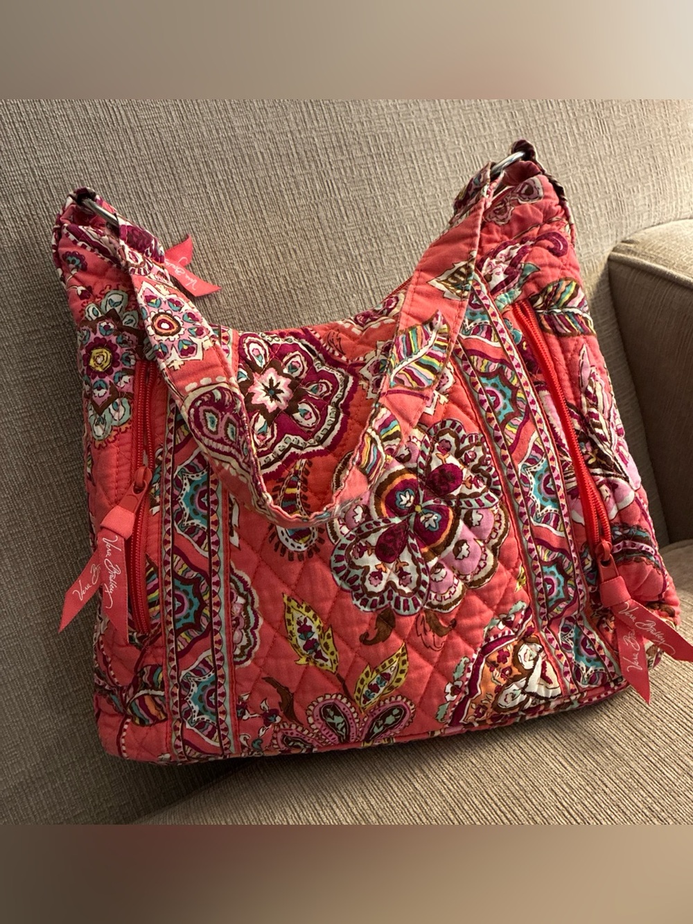 Vera Bradley Lisa B Hobo Bag Call Me Coral Pink Paisley Quilted Retired Purse
